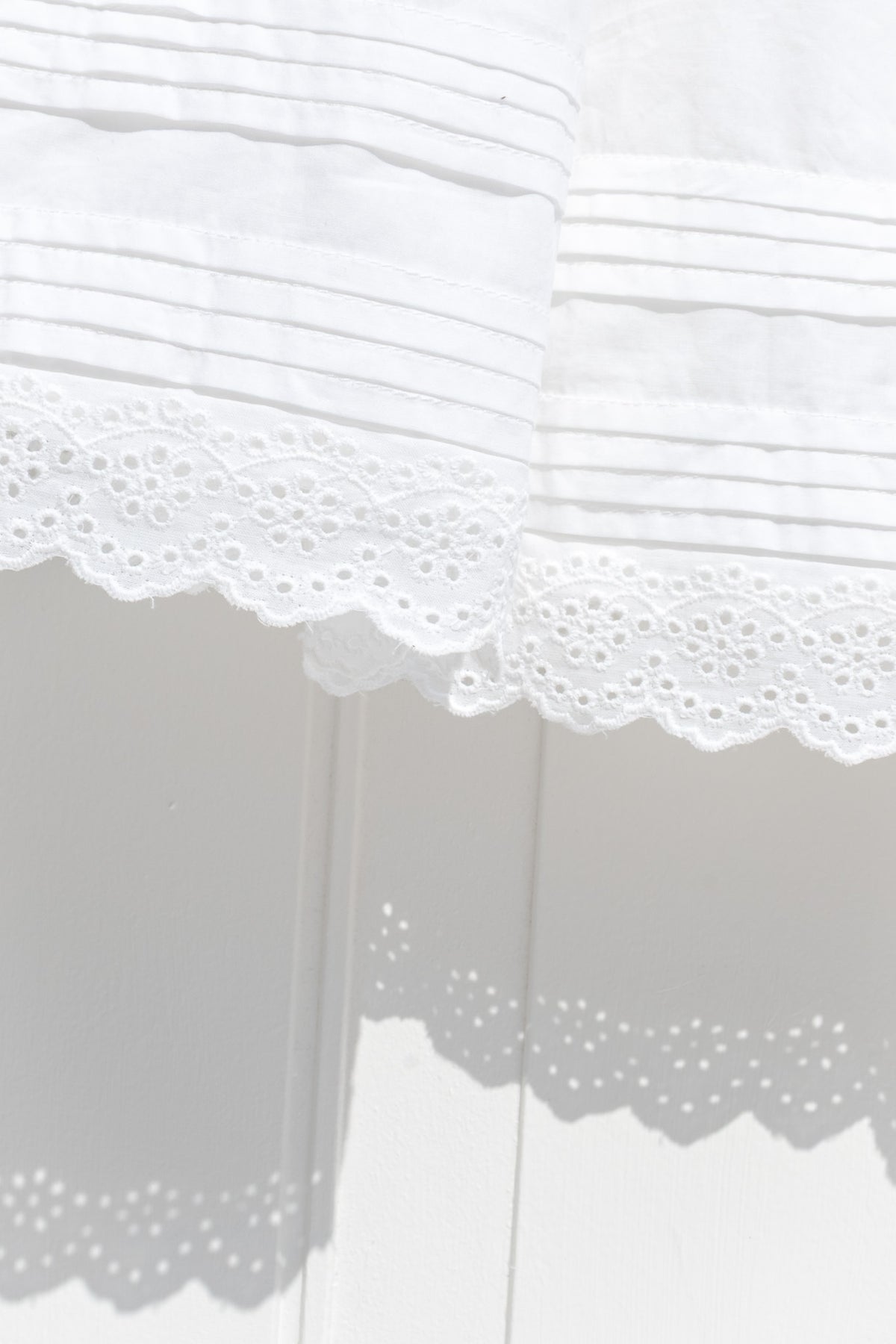 White lace trim on a white background