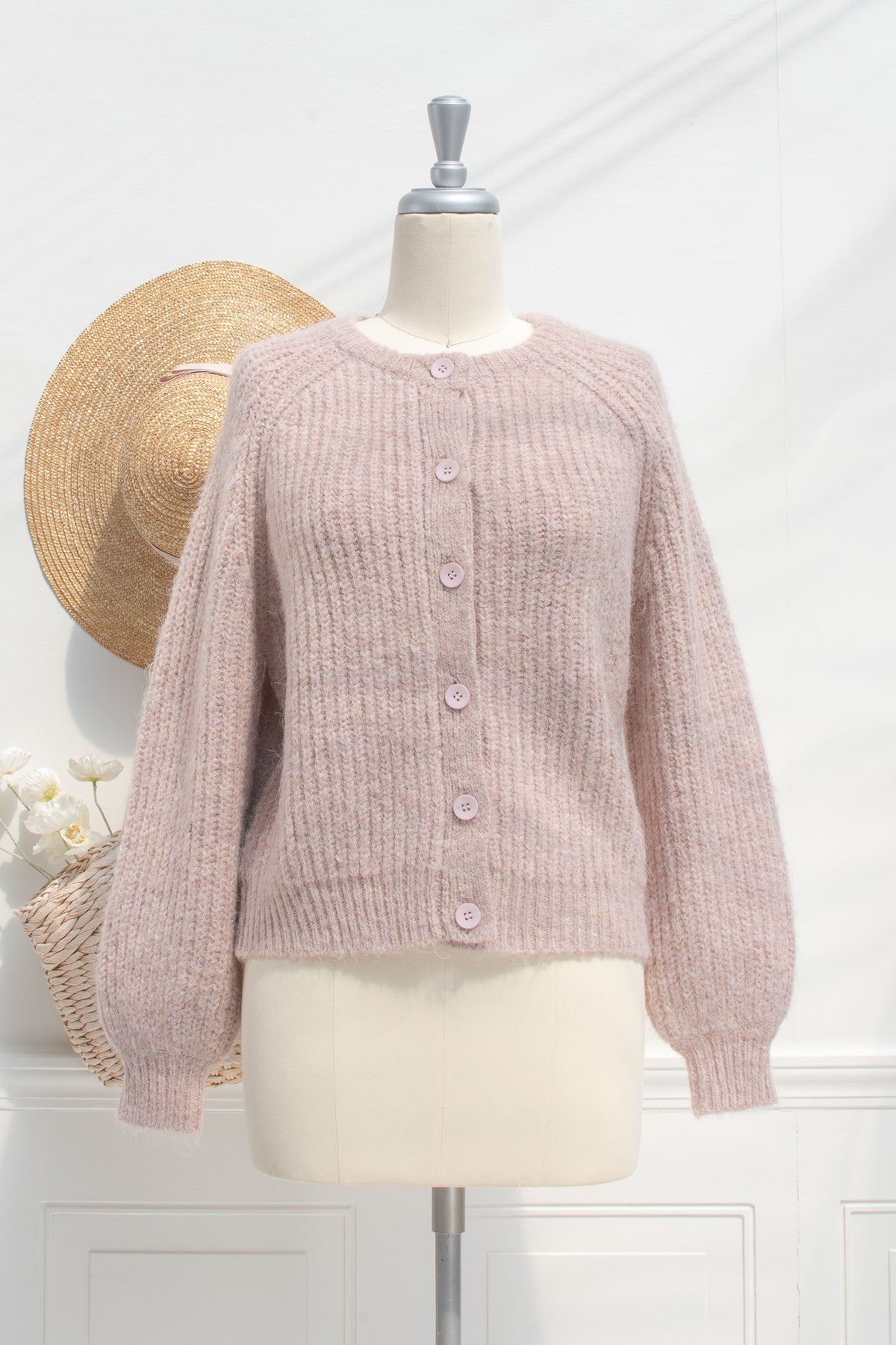 pink cardigan bell sleeve.
