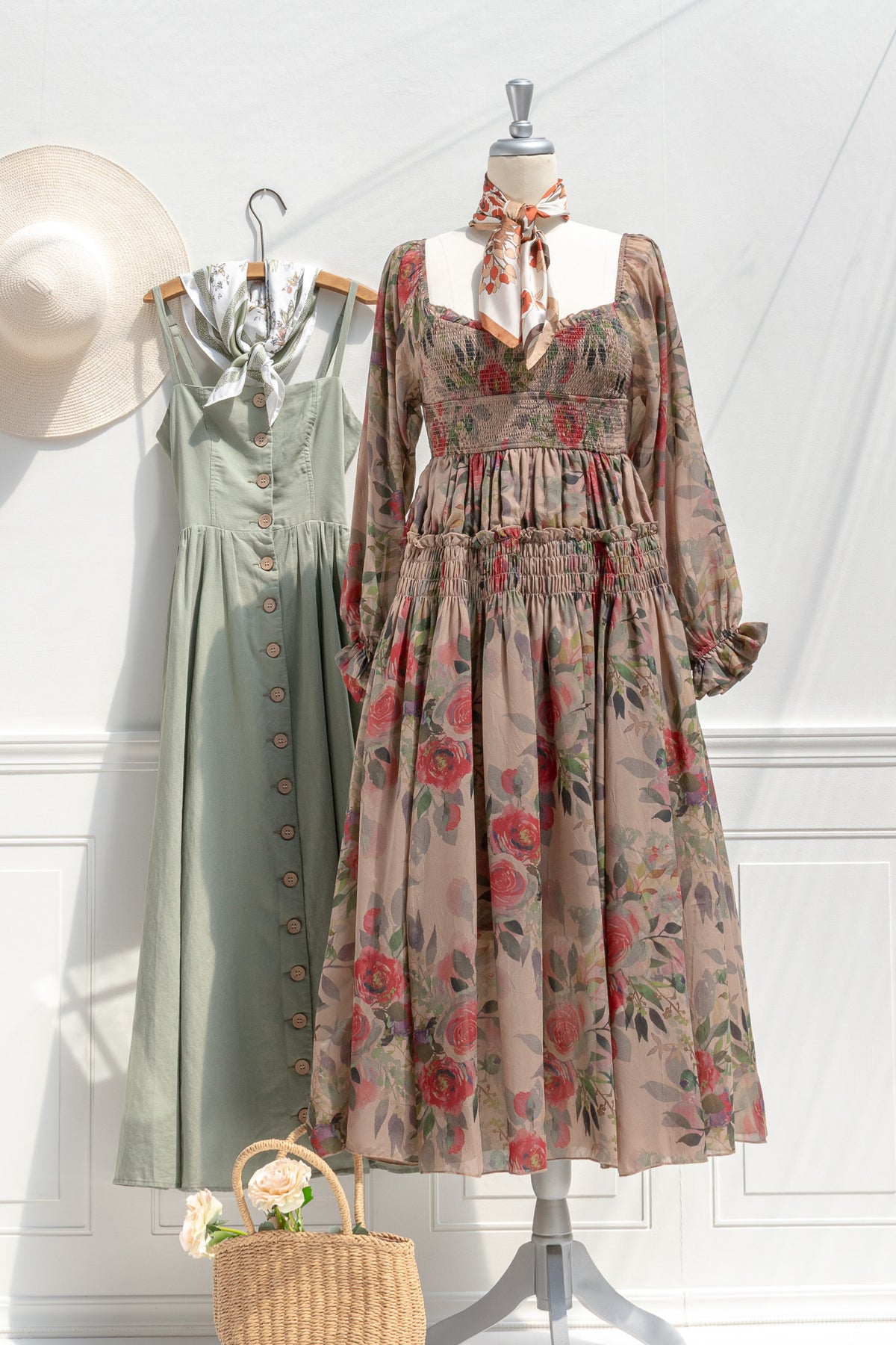 floral dress and linen dress for fall