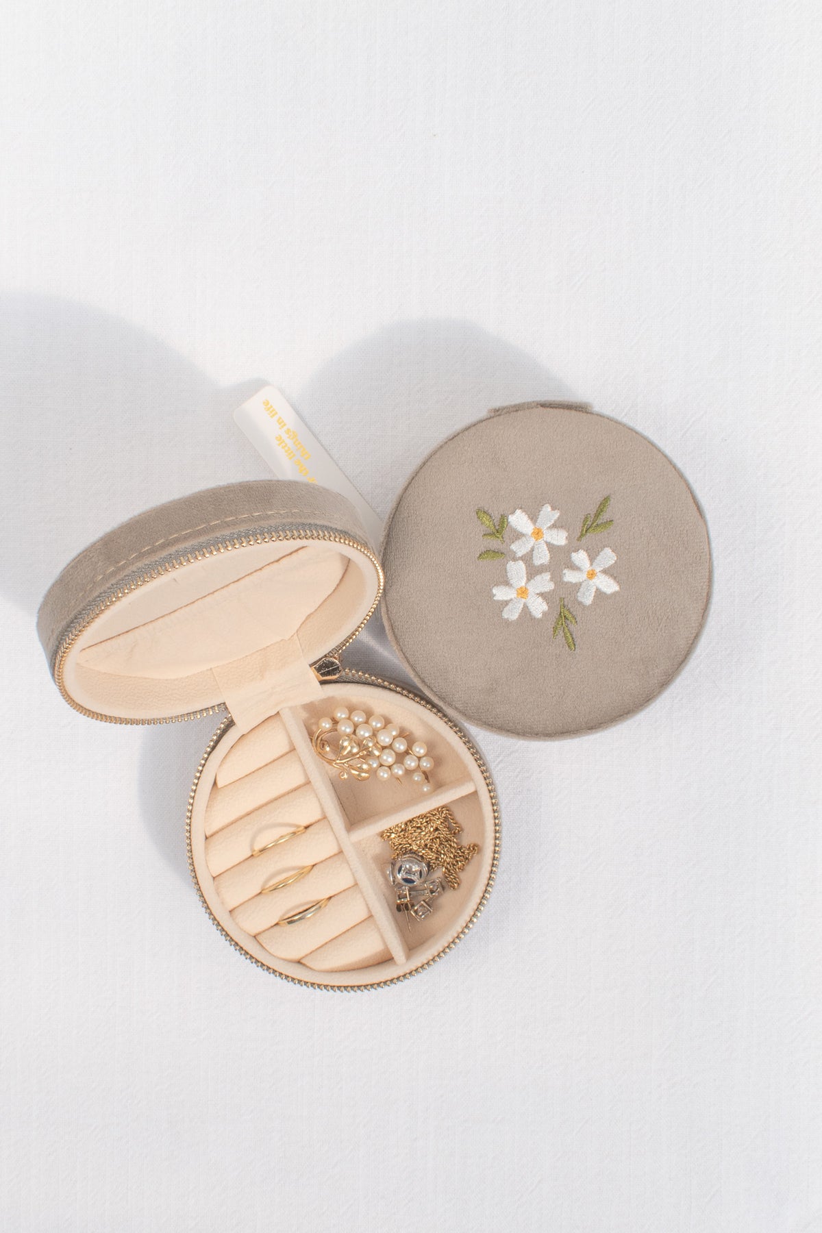 small jewelry box for rings and necklaces. sage velvet. perfect gift idea for someone who loves france.