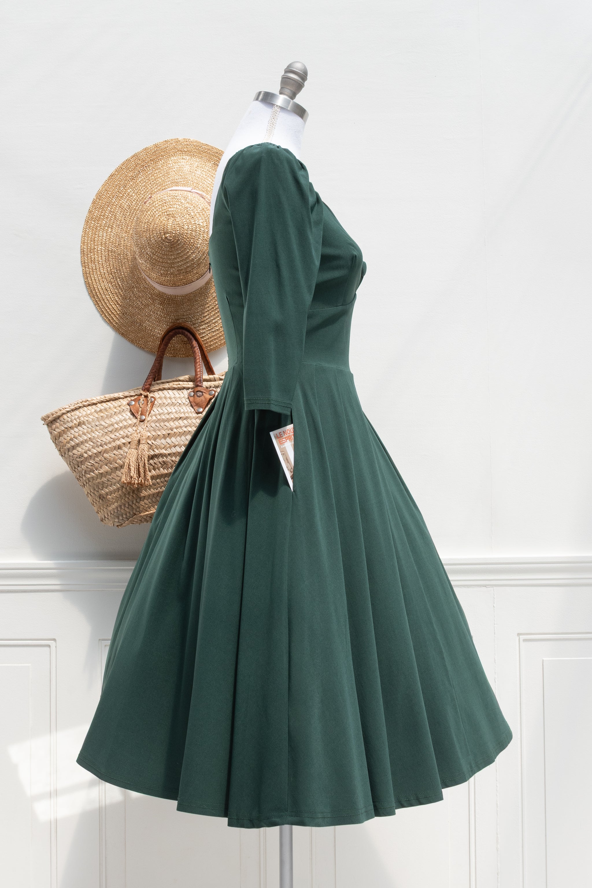 Vintage Swing Dress with Pockets – Sandrine in Forest Green