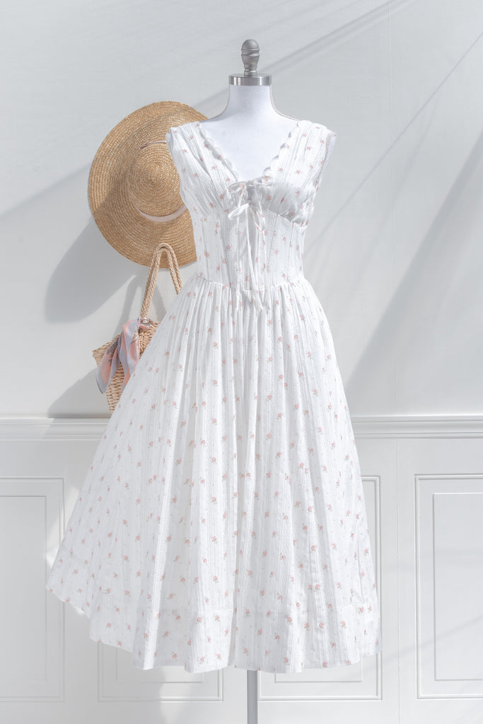 retro cotton dresses Vintage 1950s Blue Floral Cotton Dress – ALEXANDRA-KING main image 0