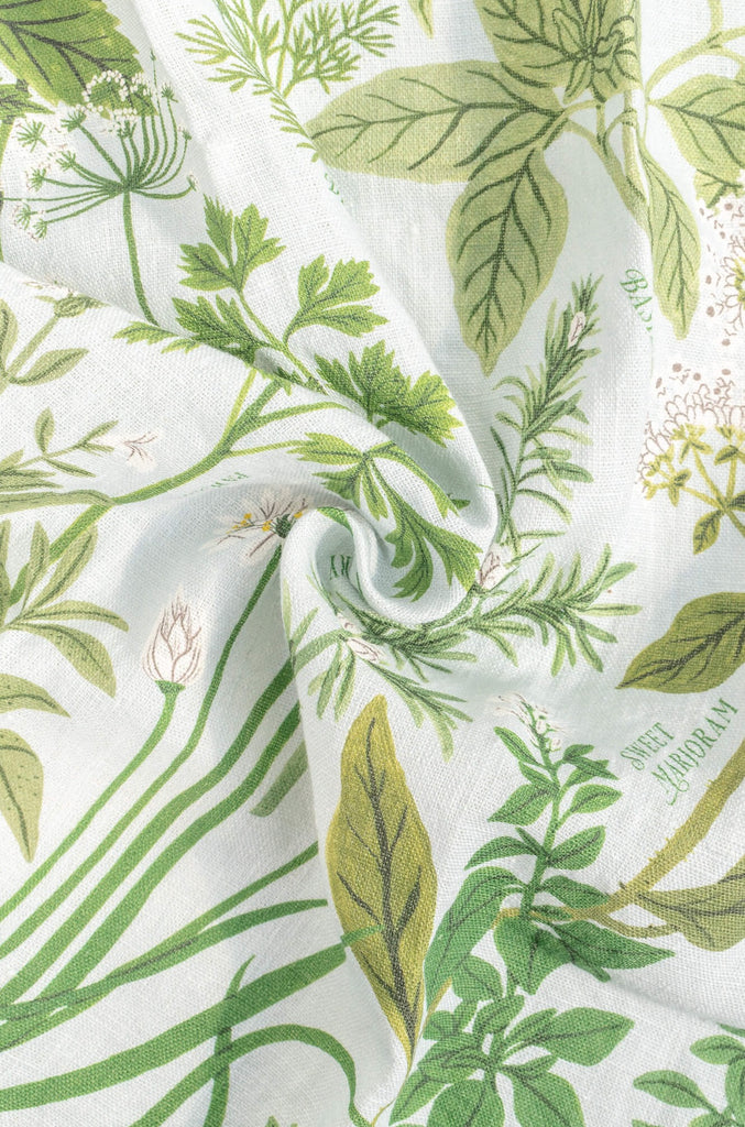 french inspired kitchen towel in linen- herb motif. 