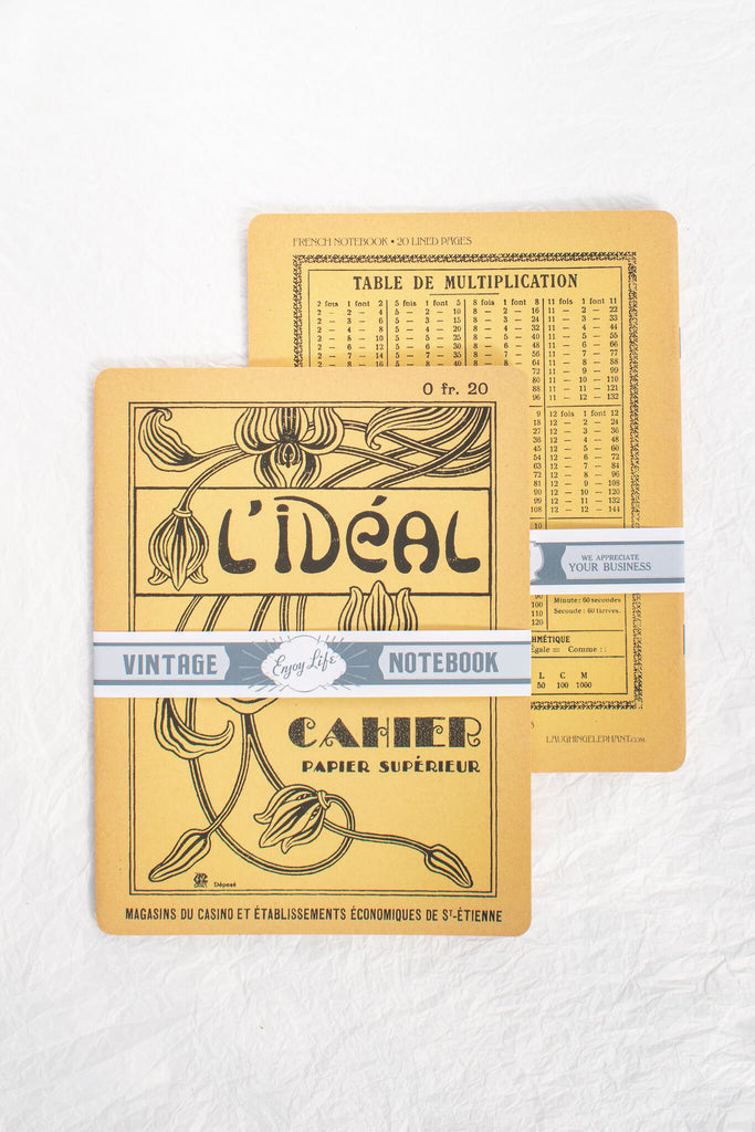 french vintage style notebook. yellow art deco style. 