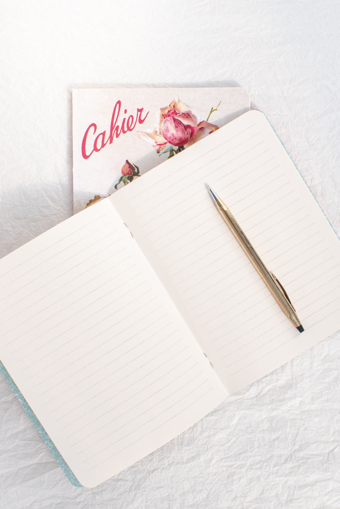 French and vintage style old fashioned notebook. Flower motif. cute stationary. 