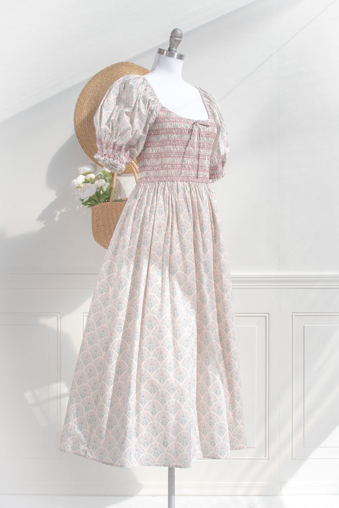 Cotton smocked midi dress – floral