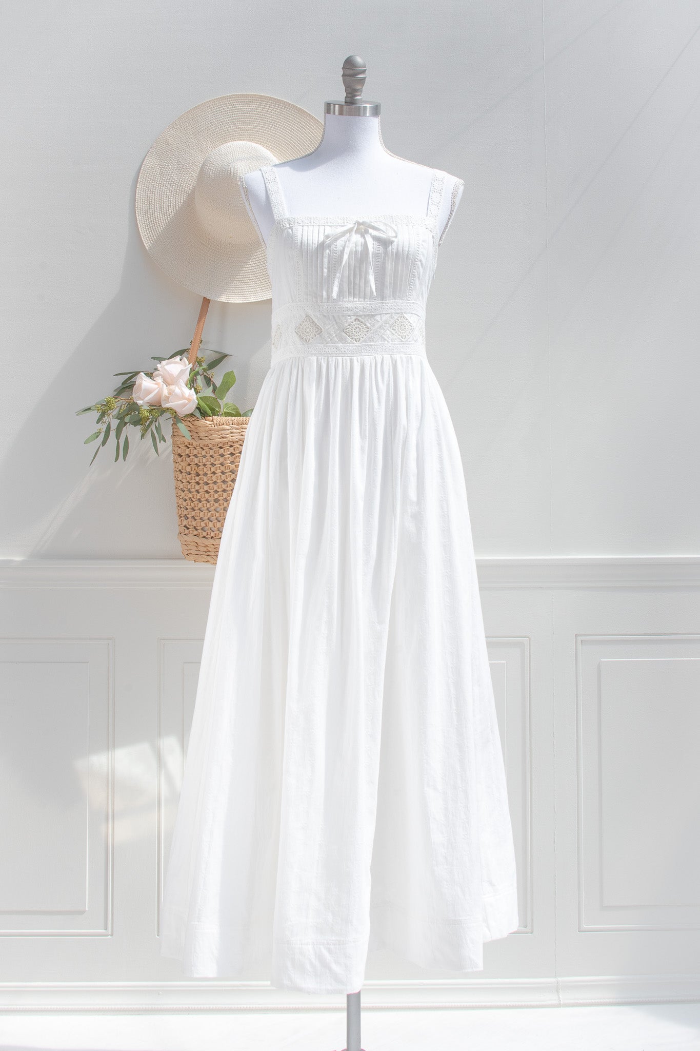 Evelyn Cotton Pintuck Maxi Dress Large