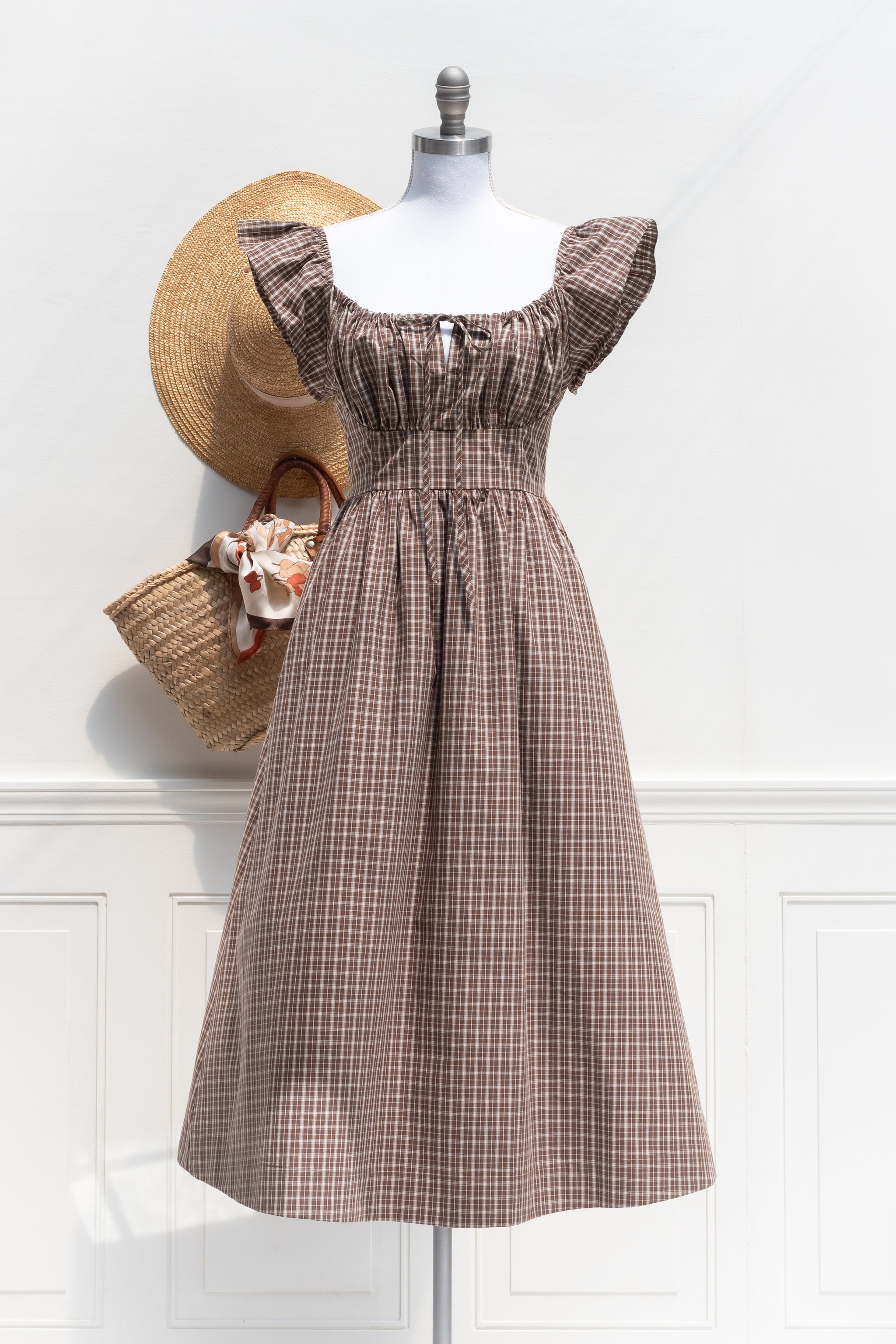 Brown Plaid Midi Dress - Bernadette