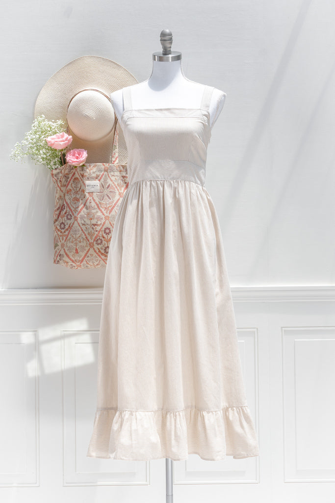 cottagecore dress for fall. cute feminine and romantic style french dress. amantine dresses. front view. 