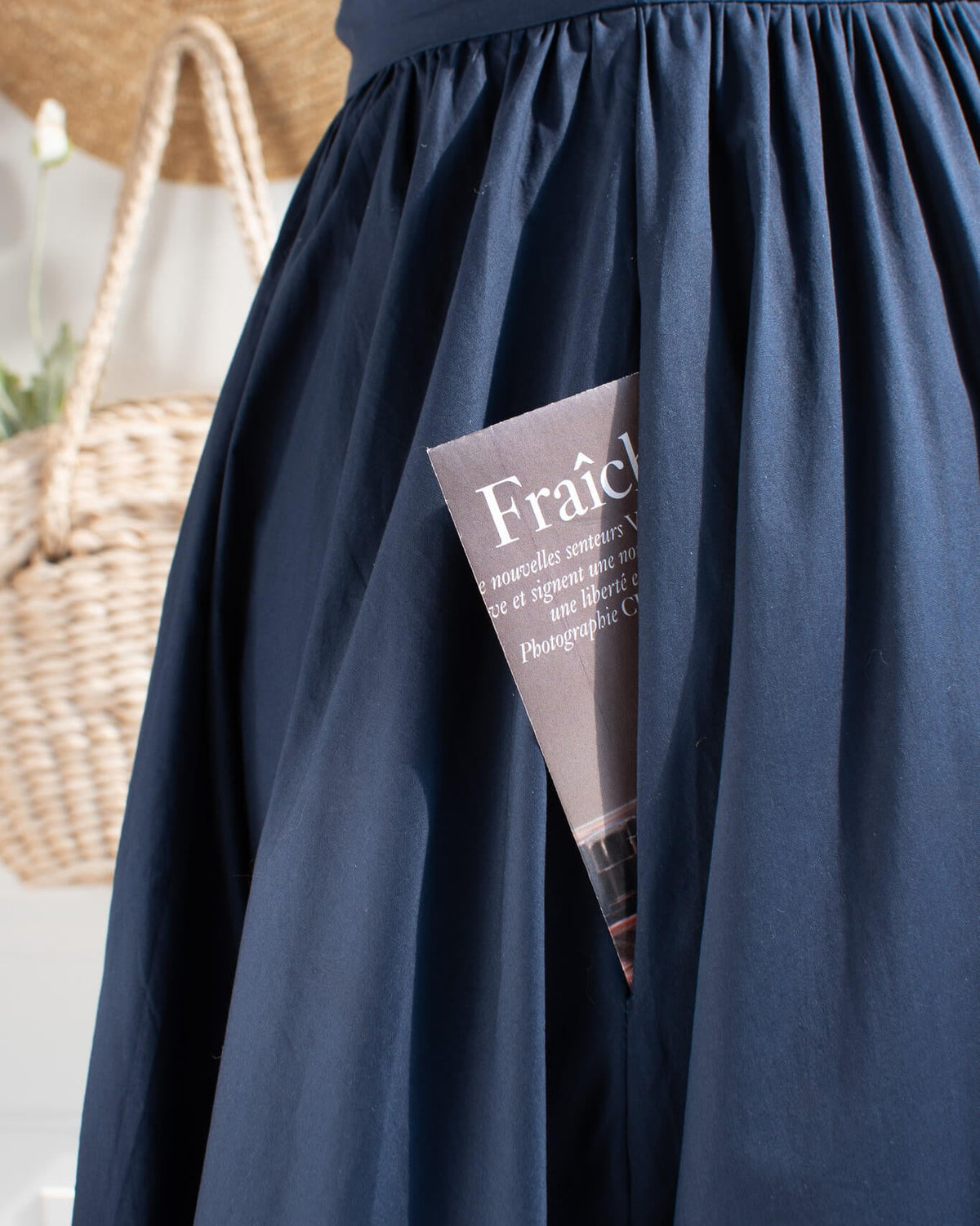 Side-seam pocket detail on Abby cotton poplin dress