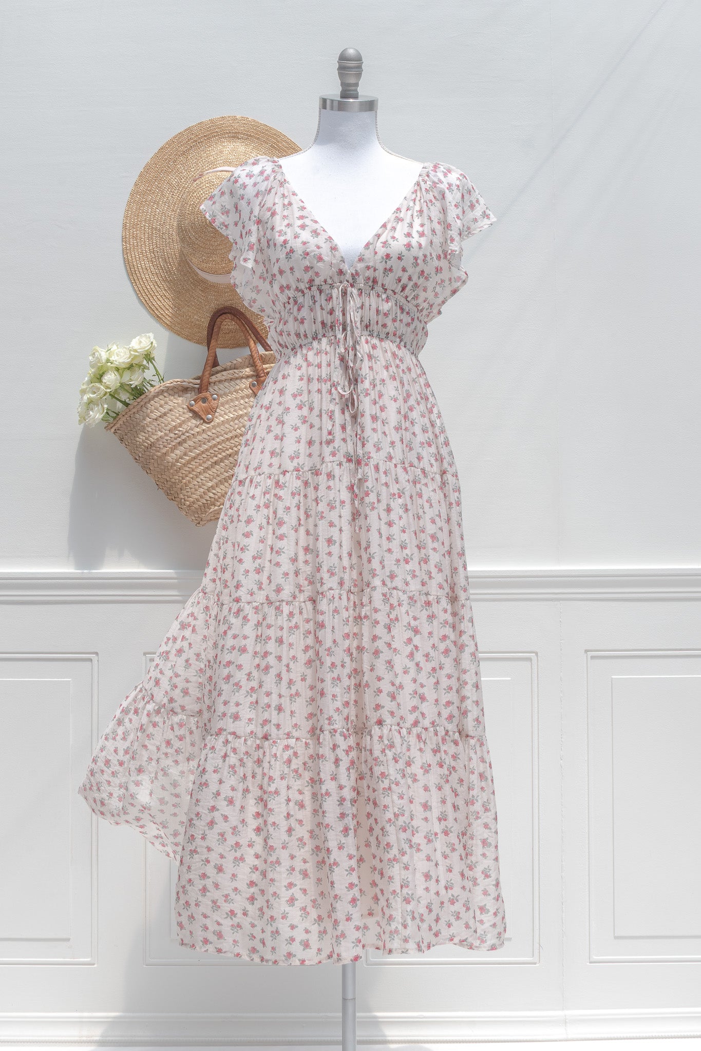 Floral Chiffon Tiered Midi Dress - Rosetta