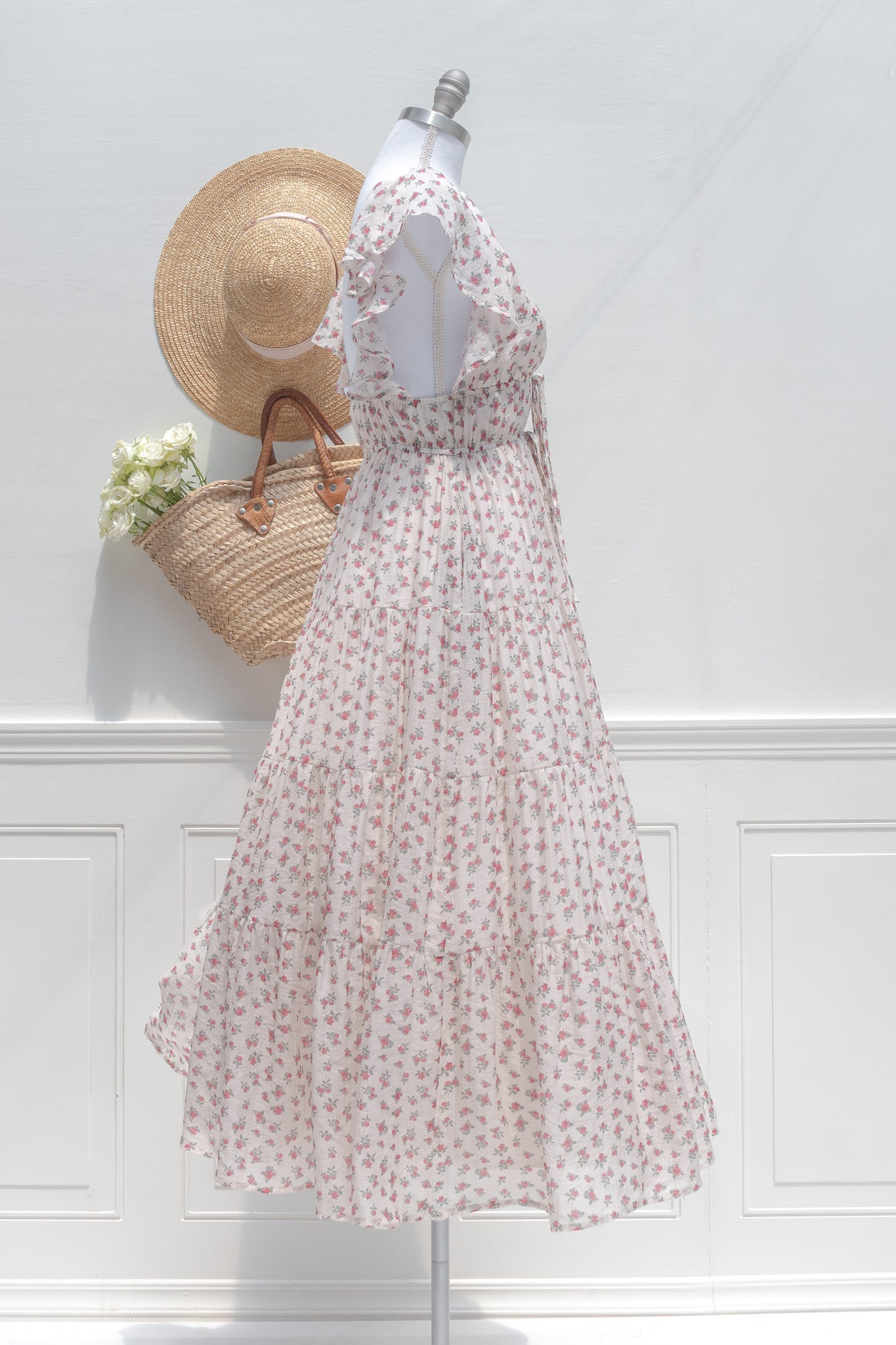 Floral Chiffon Tiered Midi Dress - Rosetta