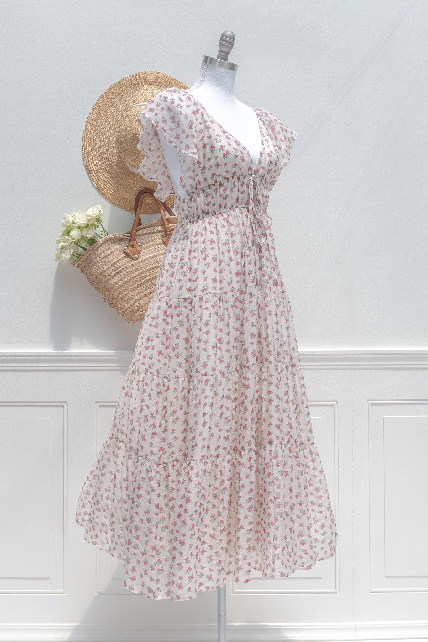 Floral Chiffon Tiered Midi Dress - Rosetta