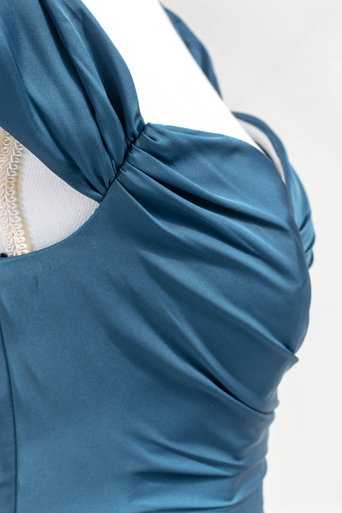pageant dress - a royal blue prom and event gown - feminine and french style fashion. fabric up close view. amantine. 