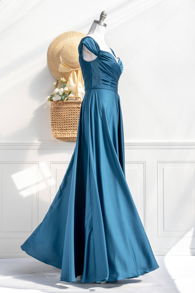affordable pageant dress - a royal blue prom and event gown - feminine and french style fashion. twirling dress view. amantine. 