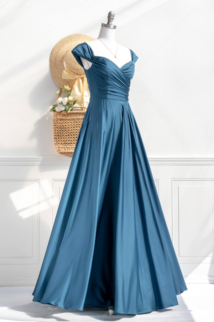 pageant dress - a royal blue prom and event gown - feminine and french style fashion. front view. amantine. 