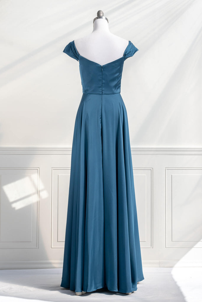 pageant dress - a royal blue prom and event gown - feminine and french style fashion. back view. amantine. 