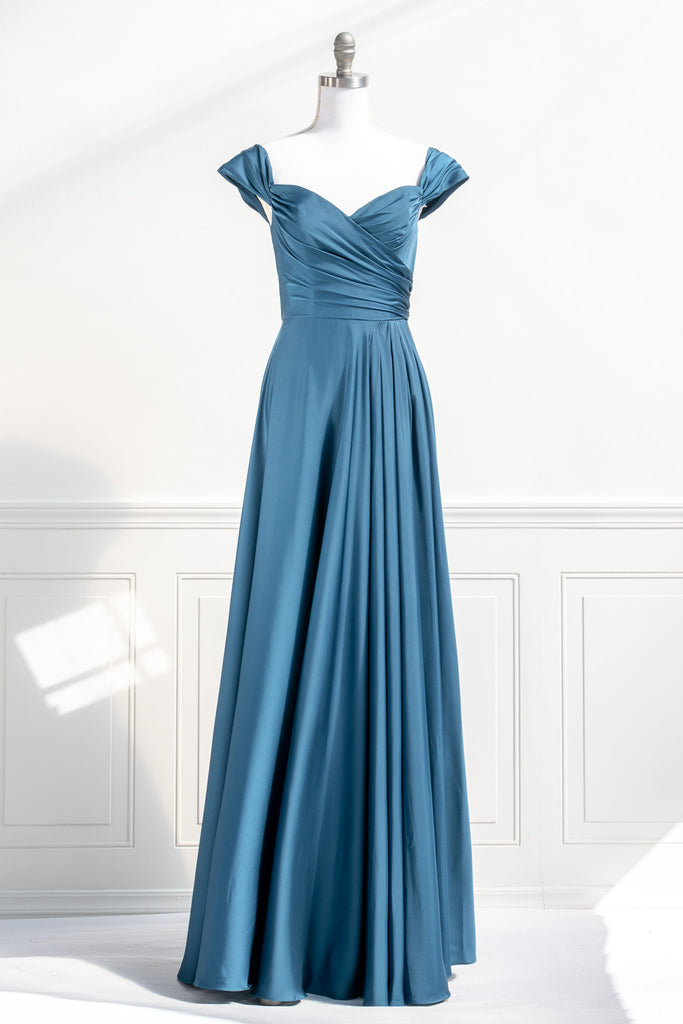 pageant dress - a royal blue prom and event gown - feminine and french style fashion. front view. amantine. 