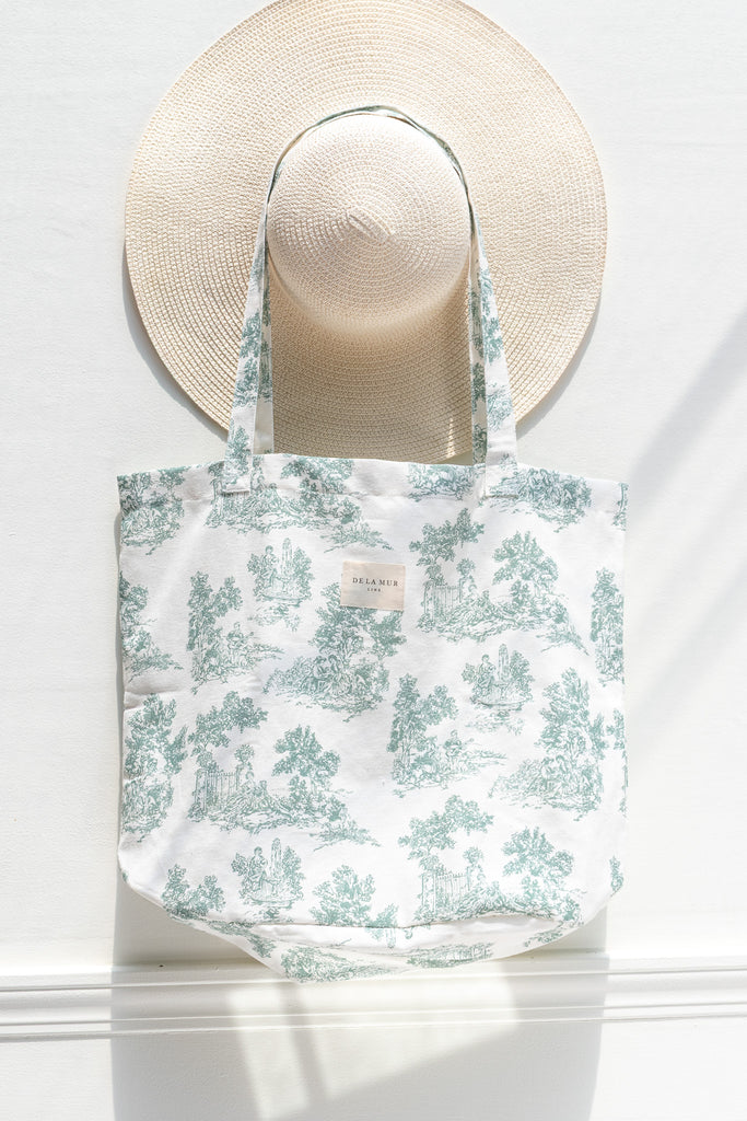 french market tote in green floral 