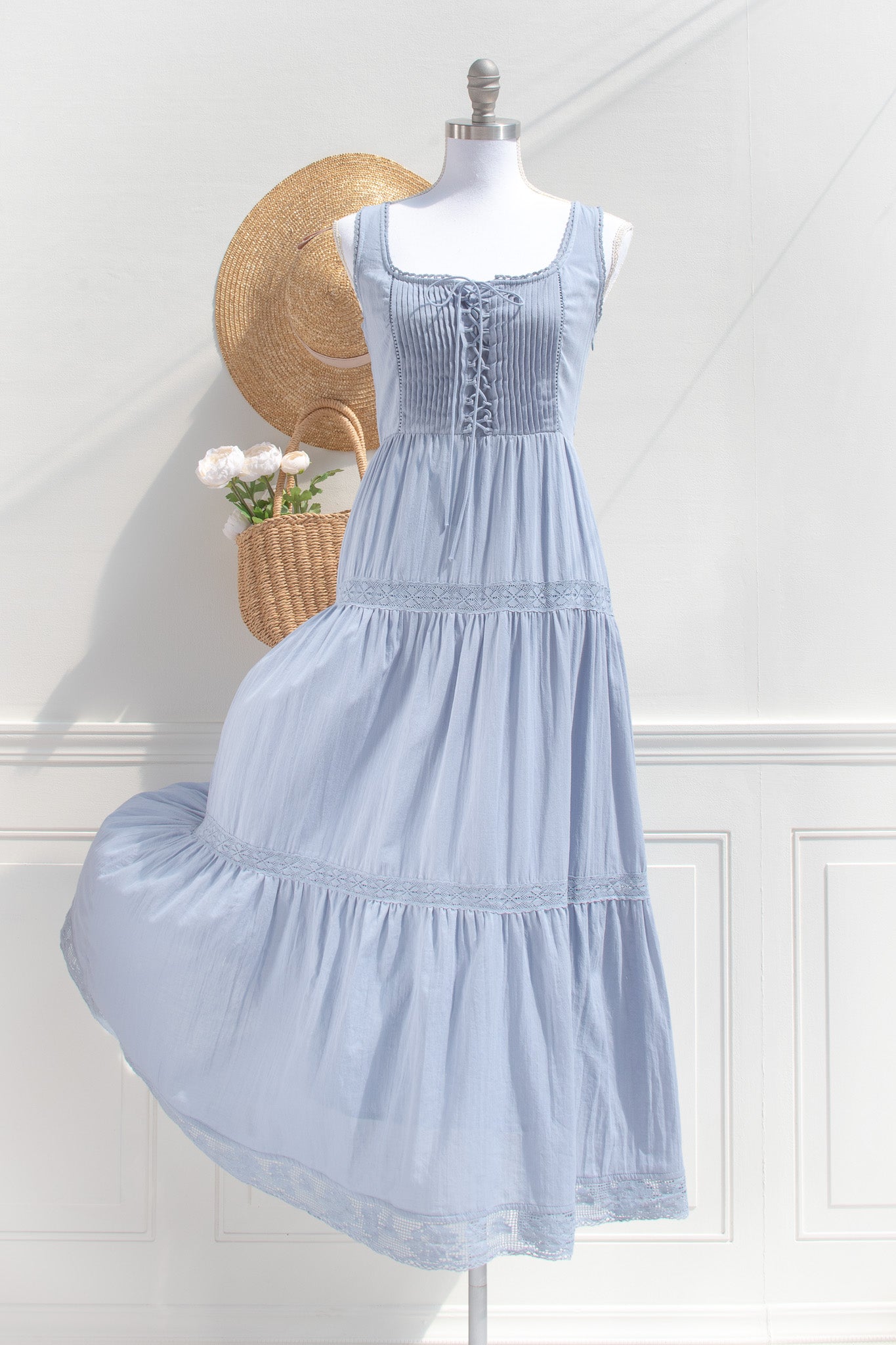 Iris Cotton Maxi Dress - Dusty Blue Small Iris Cotton Maxi Dress - Dusty Blue Small