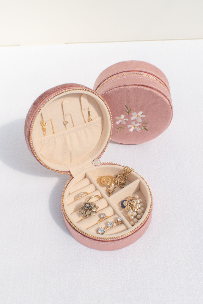 small jewelry box for rings and necklaces. pink velvet. perfect gift idea for someone who loves france. 