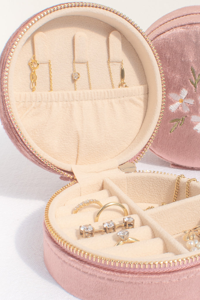 small jewelry box for rings and necklaces. pink velvet. perfect gift idea for someone who loves france. 