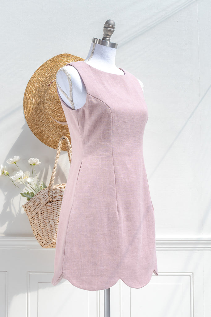 linen cotton mini dress Linen Cotton Mini Dress – Pink Scalloped Hem