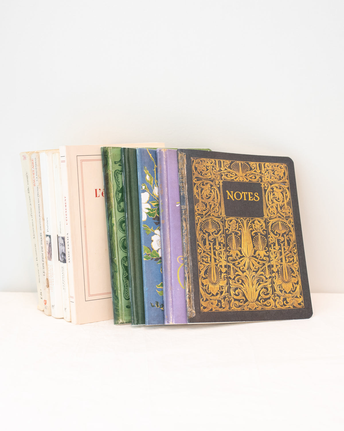 A row of French paperbacks, front view.