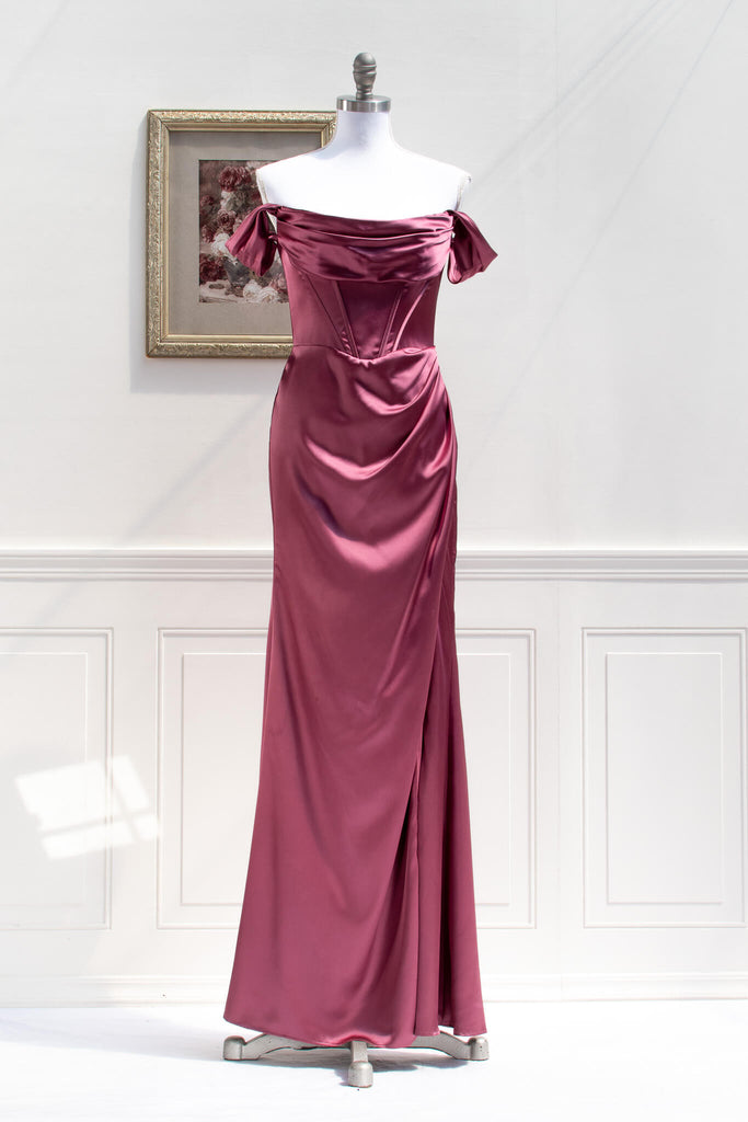 mauve prom dress - feminine prom dresses - front view. amantine french dresses.