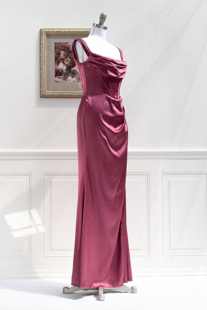 mauve prom dress - feminine prom dresses - front view. amantine french dresses.