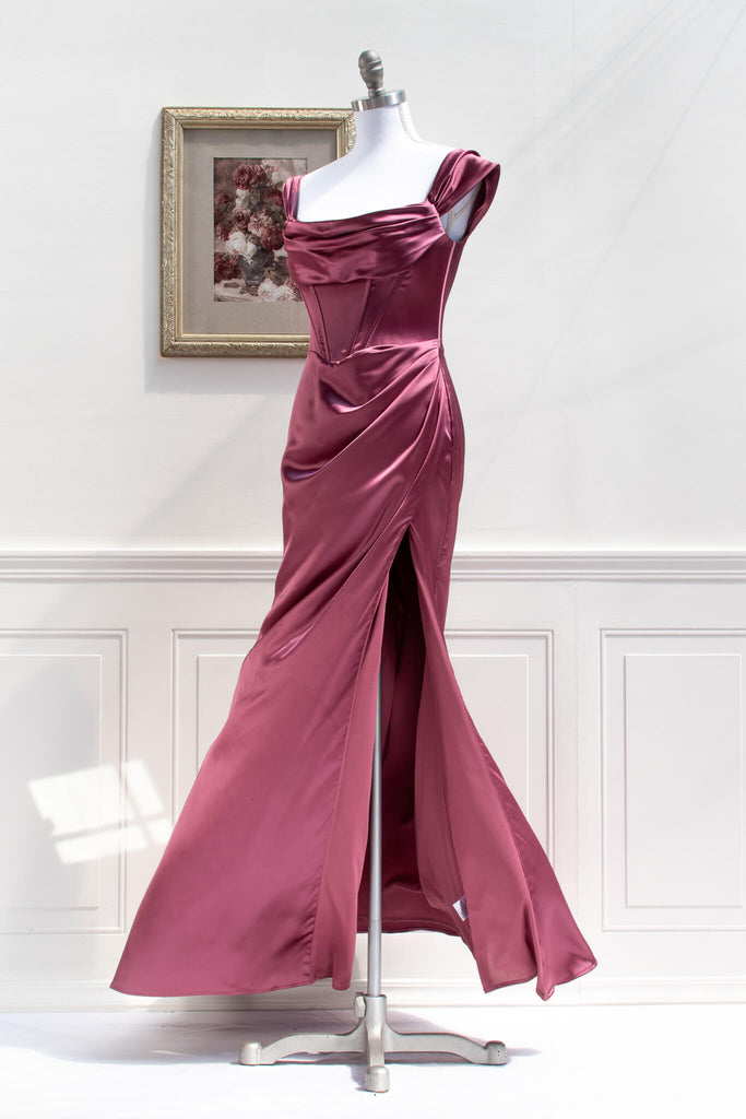 mauve prom dress - feminine prom dresses - front view. amantine french dresses.