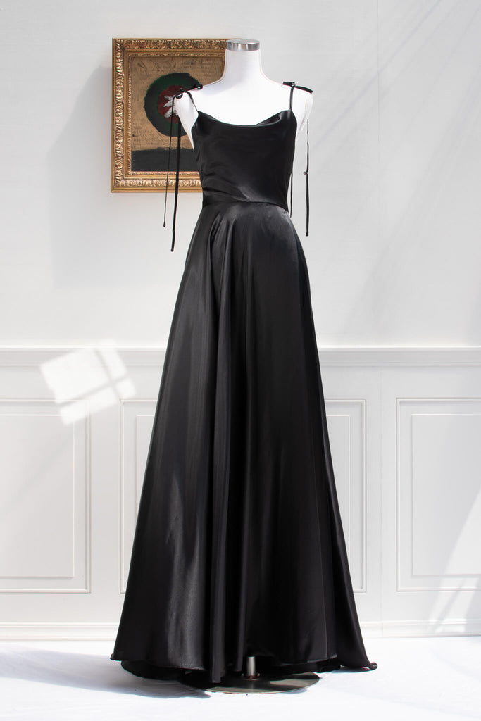 long black silk prom dress under 150. front view. 