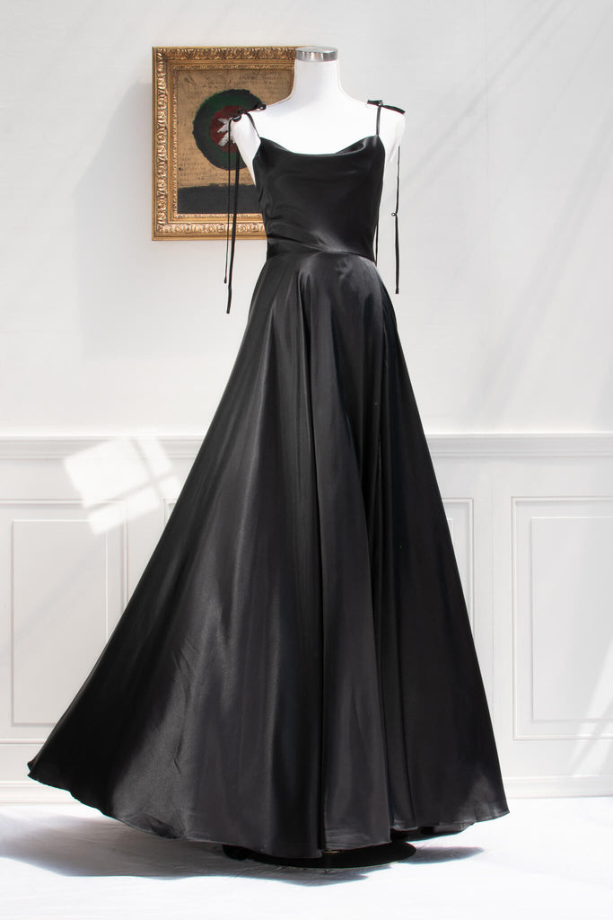 long black silk prom dress under 150. front view. 