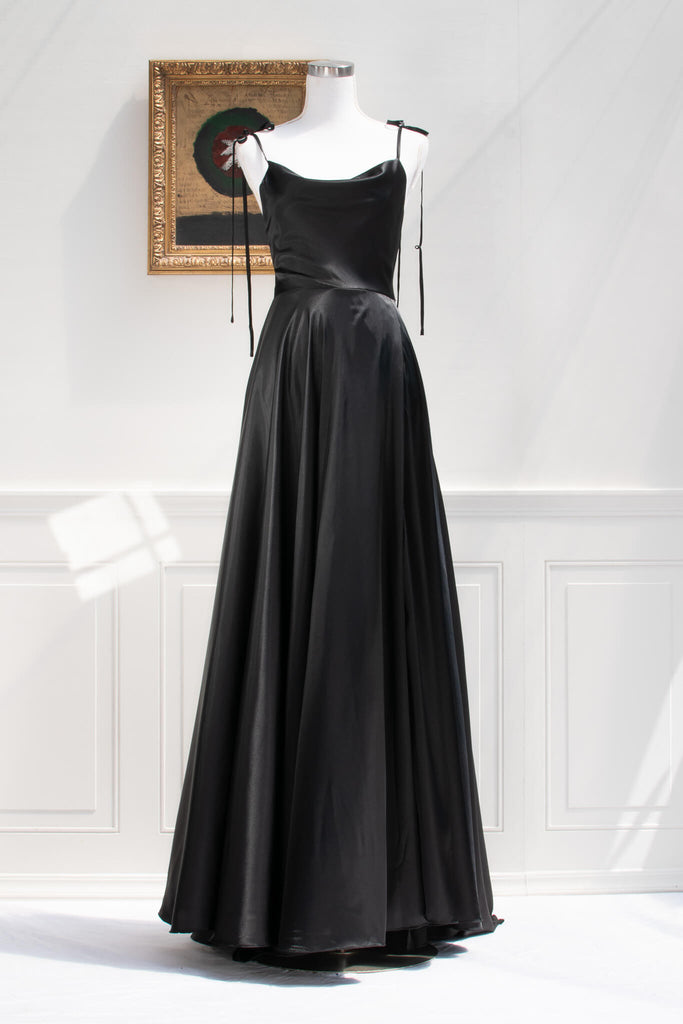 long black silk prom dress under 150. front view. 