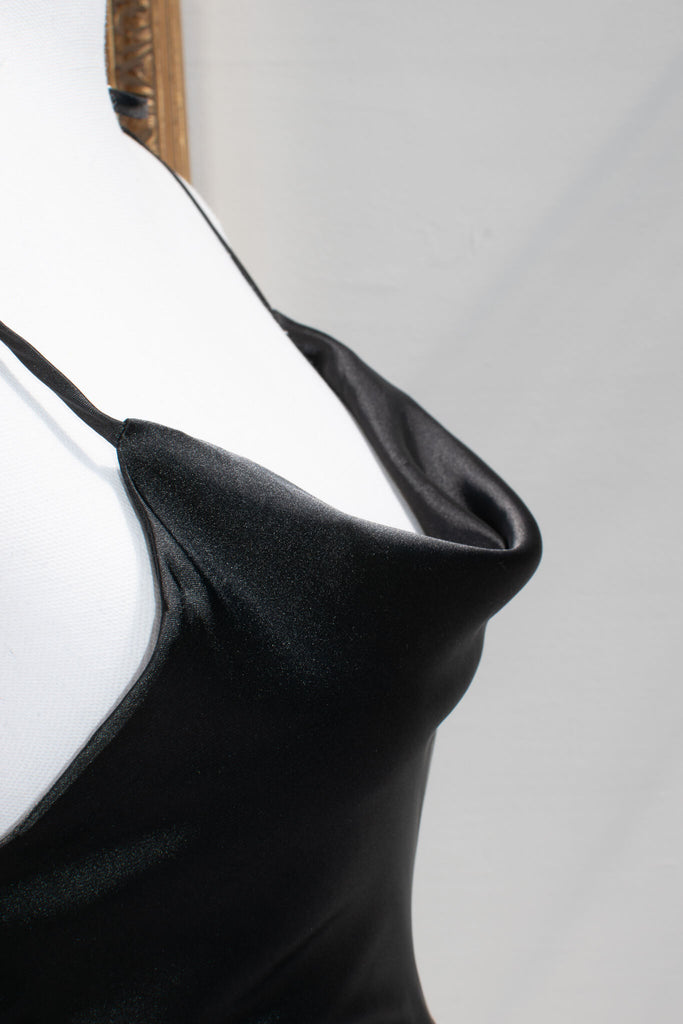 long black silk prom dress under 150. front view. 