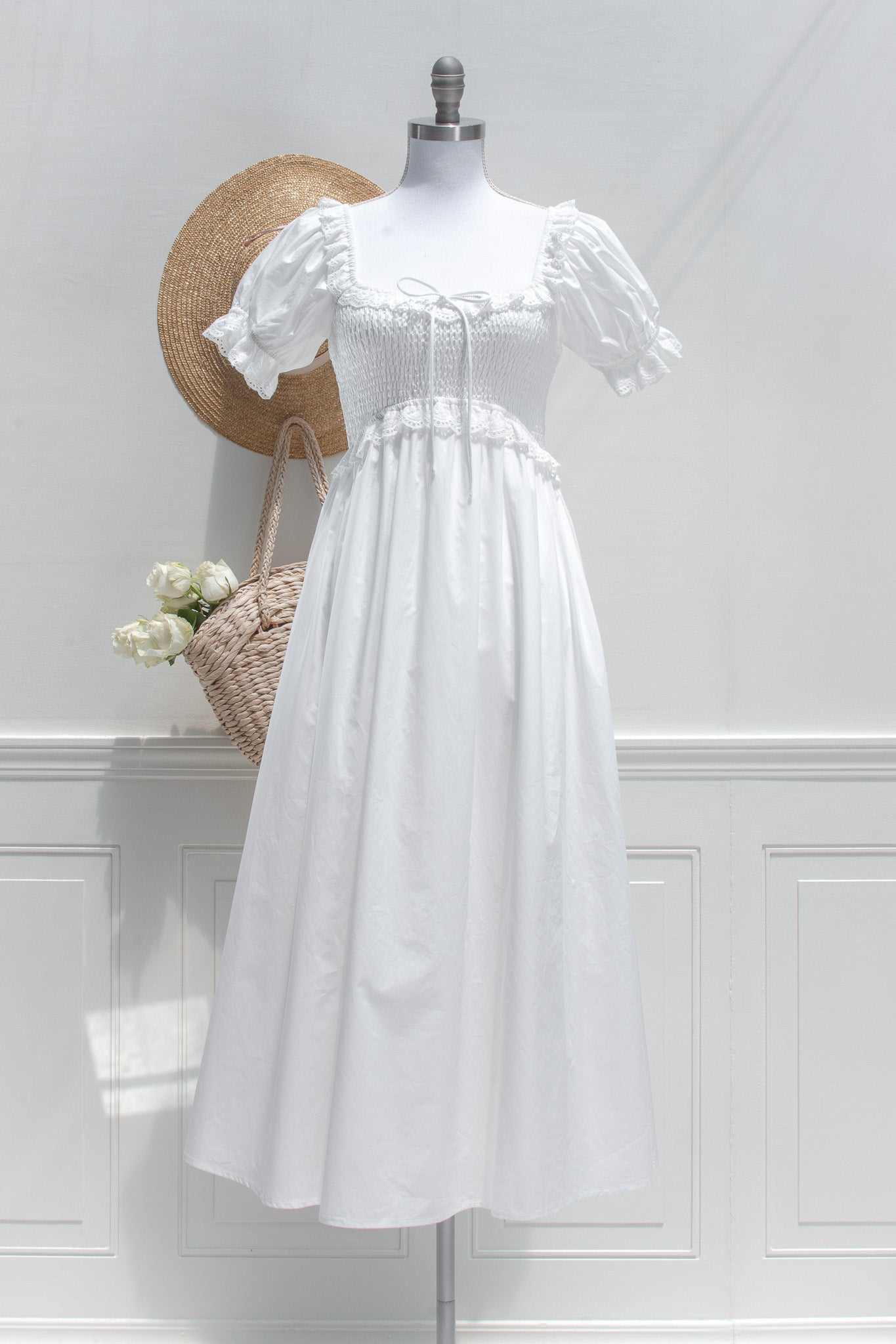 cotton cottage dresses Light Blue Floral Cotton Summer Outfit  Feminine Cottagecore Dress Light Blue(Pre-Sale 25days) / XS