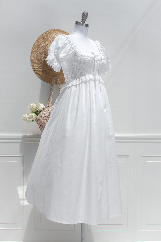 white cotton midi dress SOLANA 100% Cotton Voile Construction/Fit White Square Neck Slip Midi