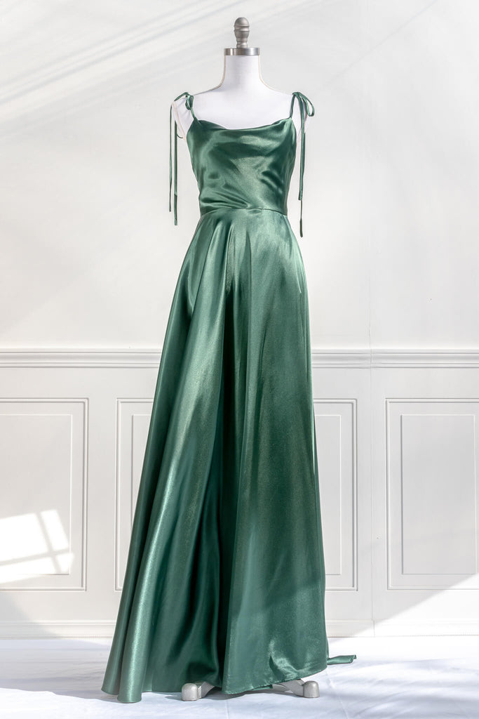 satin dark green dress Brooklyn in Forest Look like you stepped off the red carpet and onto the aisle in this glamorous Azazie Jesaphine Ready to Ship